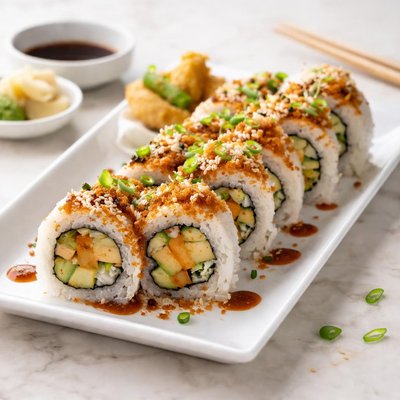Sushi roll with tempura vegetables