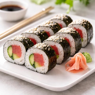 Sushi roll with tuna and cucumber