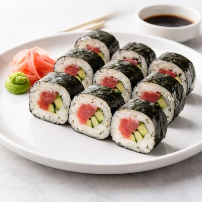 Sushi roll with tuna and cucumber filling