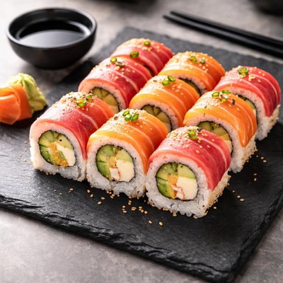 Sushi roll with tuna and salmon