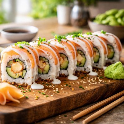 Sushi roll with white sauce