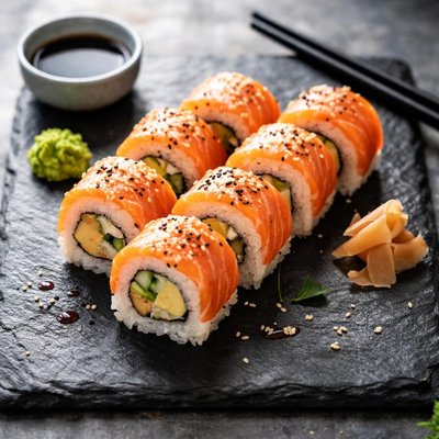 Sushi salmon rice roll