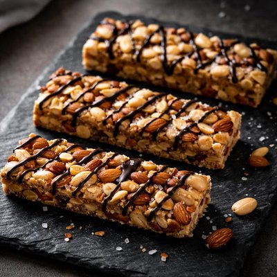 Barrita de granola con nueces dulces y saladas