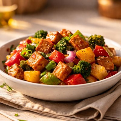 Sweet and sour plant based stir fry