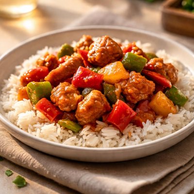 Sweet and sour pork with rice