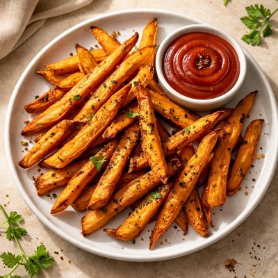 Sweet potato fries with ketchup