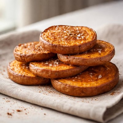 Sweet potato slices with salt and cinnamon