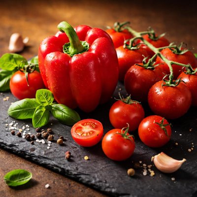 Sweet red pepper and tomatoes
