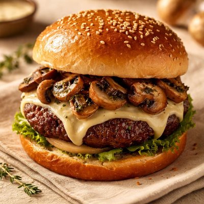 Swiss mushroom burger