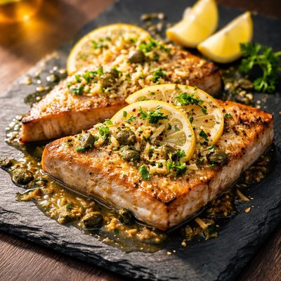 Sword fish garlic lemon butter