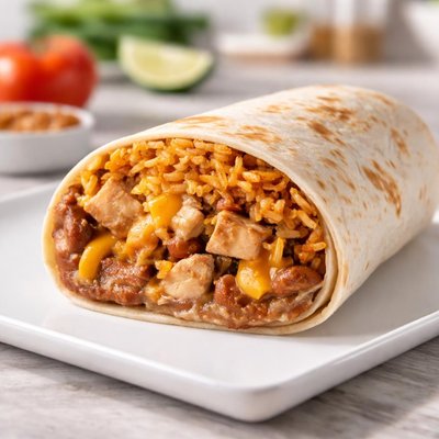 Taco bell burrito chicken cheese bean rice
