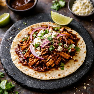 Taco de mole con pollo