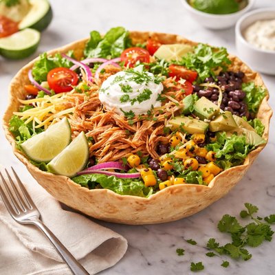 Taco salad with shredded chicken