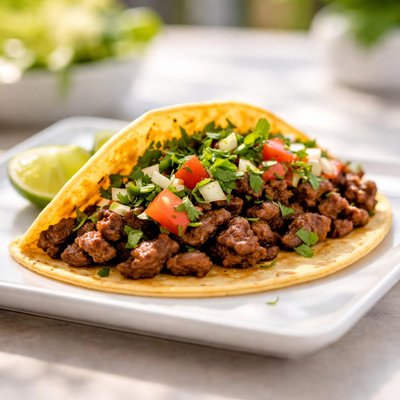Taco with beef and cilantro