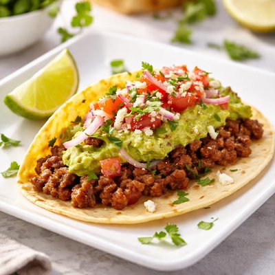 Taco with beef and guacamole
