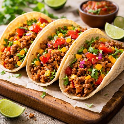 Taco with beef and rice