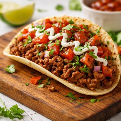 Taco with beef and salsa