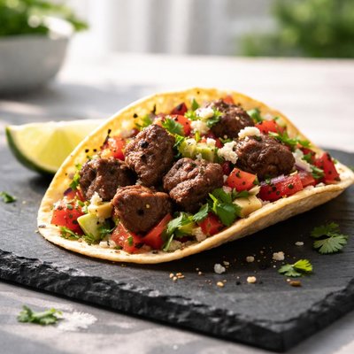 Taco with beef cubes