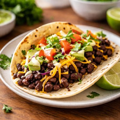 Taco with black beans and cheese