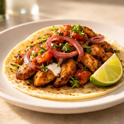 Taco with chicken and onions