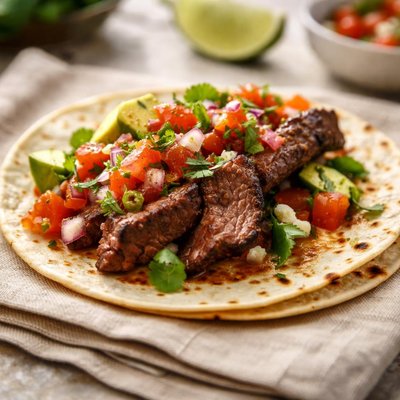 Taco with grilled beef and salsa