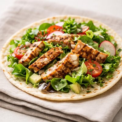 Taco with grilled chicken and greens