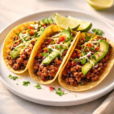 Taco with ground beef and beans