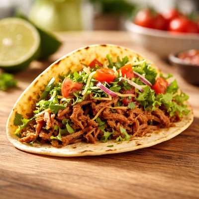 Taco con lechuga y carne deshebrada