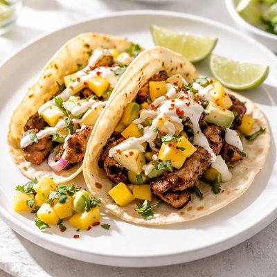 Taco with mango and cream sauce