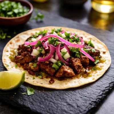 Taco with pickled onions and cilantro