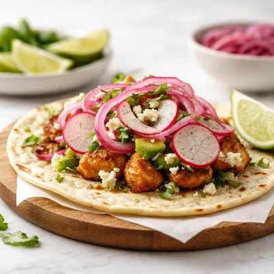 Taco with pickled onions and radishes