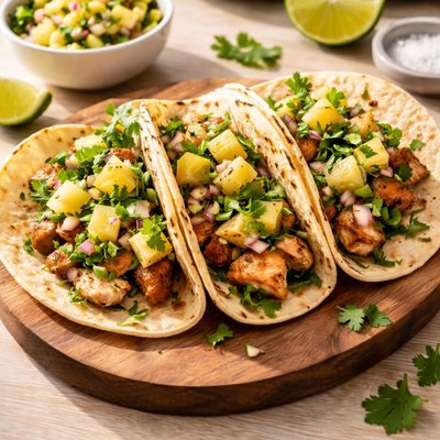 Taco with pineapple and cilantro