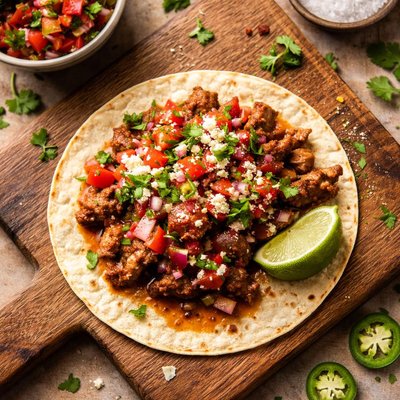Taco with pork and salsa