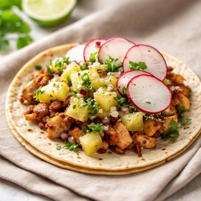 Taco with radish and pineapple