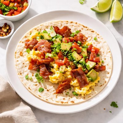 Taco with scrambled eggs and bacon