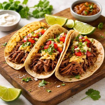 Taco with shredded beef and cheese