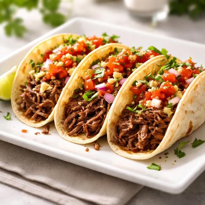 Taco with shredded beef and sauce