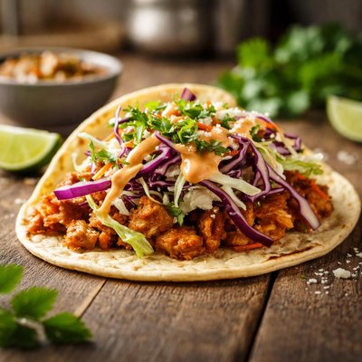 Taco with shredded cabbage and sauce