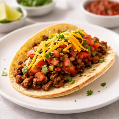 Taco with shredded cheese and salsa