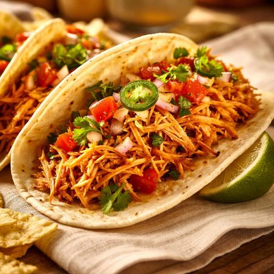 Taco with shredded chicken and cheese