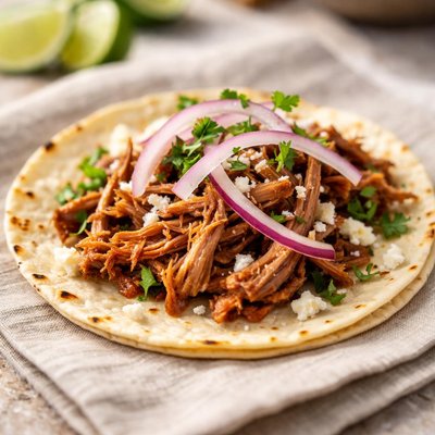 Taco with shredded pork and onions