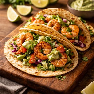 Taco with shrimp and avocado sauce