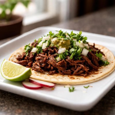 Taco with slow cook cow head meat