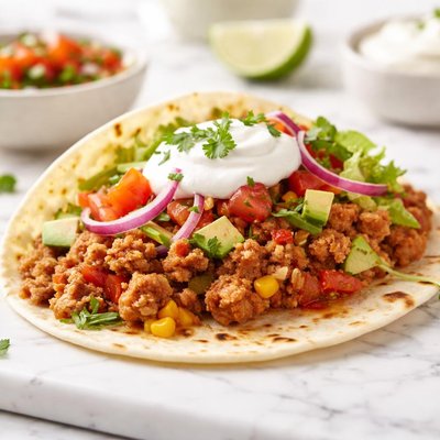 Taco with turkey mince and sour cream