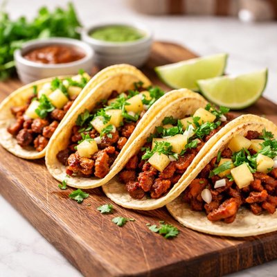Tacos al pastor on corn tortillas