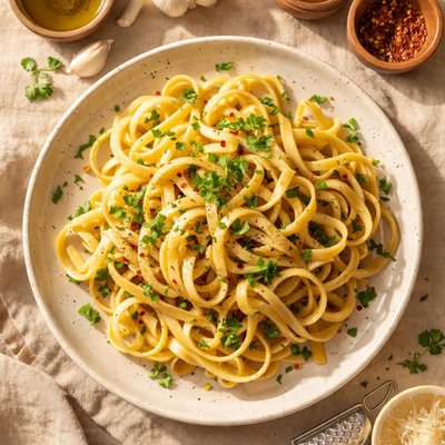Tagliatelle garlic oil parsley