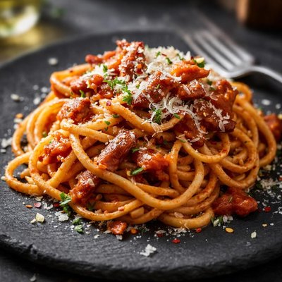 意大利培根番茄酱薄面