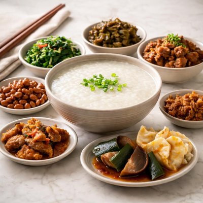Taiwanese porridge with side dishes