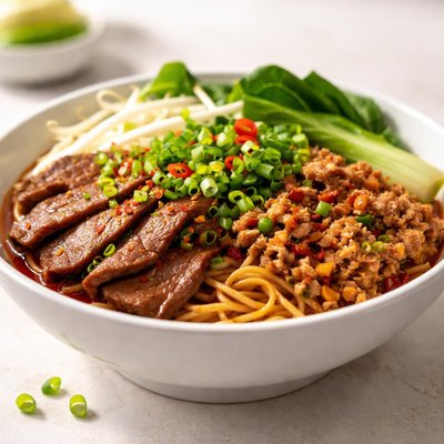 Tamjai noodles with beef and pork