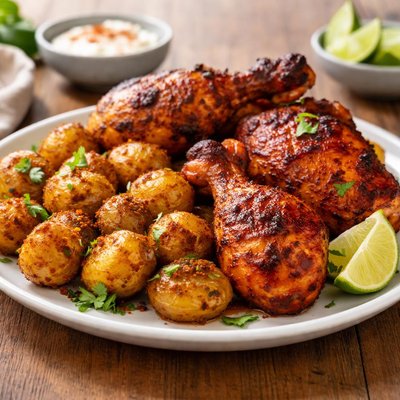 Tandoori chicken and potatoes